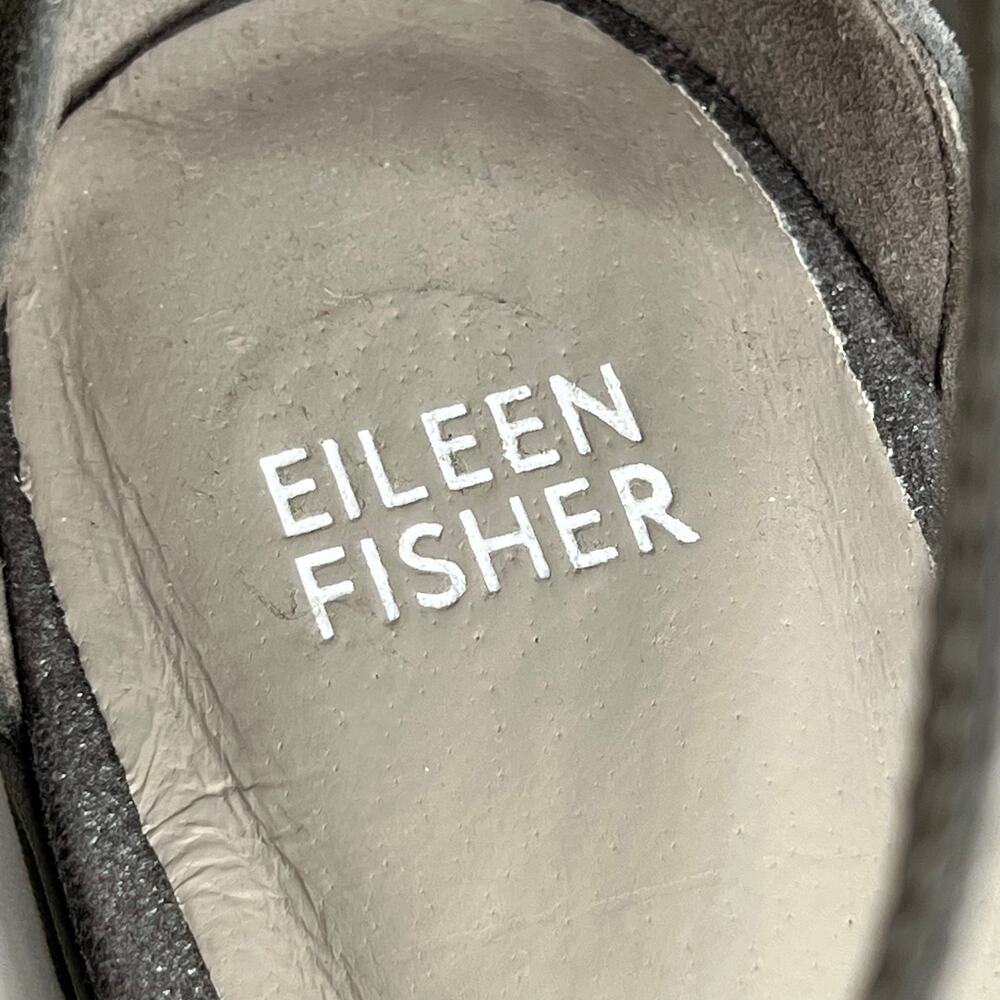 NWOT Eileen Fisher Noni Sandals Ankle Strap Silver Leather Block Heel Size 8 - Picture 7 of 7